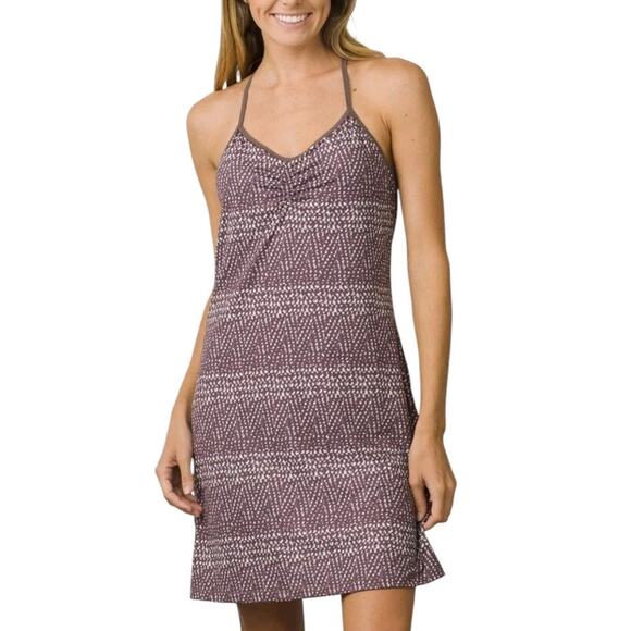 PrAna Elixer Volcanic Plum Sumatra Sporty Tank Dress Built In Bra Large Hiking - Picture 1 of 11